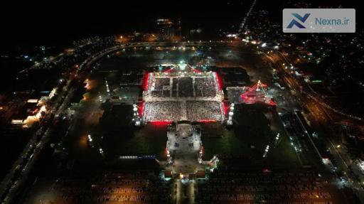 تصویر هوایی از  مسجد مقدس جمکران در شب بیست‌ویکم رمضان