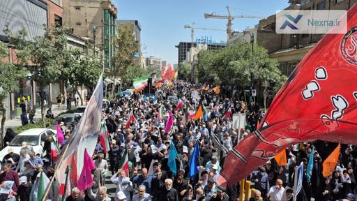 راهپیمایی ضدصهیونیستی باشکوه در مشهد همزمان با تشییع پیکر شهید اقتدار