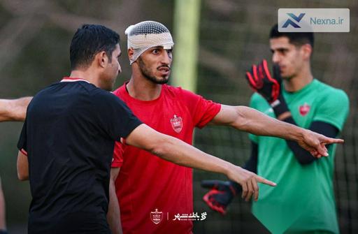 علی‌پور پس از مصدومیت از ناحیۀ صورت با بانداژ در تمرین امروز پرسپولیس حاضر شد
