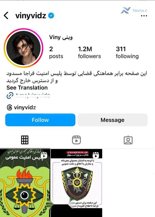 صفحه اینستاگرام وینی  یوتیوبر معروف  توسط پلیس امنیت فراجا با دستور قضایی مسدود شد