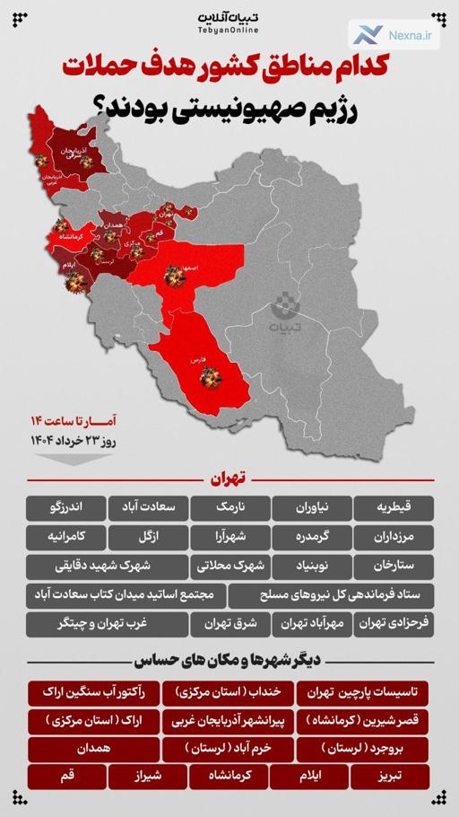کدام مناطق کشور تاکنون هدف حملات رژیم صهیونیستی بودند