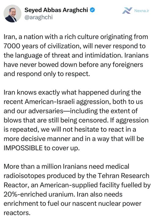 هشدار ایران به آمریکا: تجاوز بعدی، پاسخی قاطع‌تر و غیرقابل انکار در پی خواهد داشت