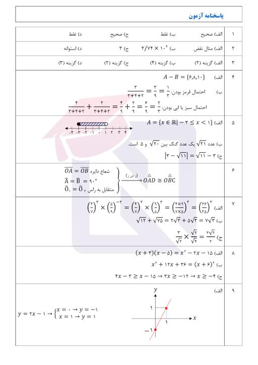 پیش نمایش بسته امتحانات هماهنگ پایه نهم نوبت دوم خرداد 1402 استان خراسان شمالی + پاسخنامه